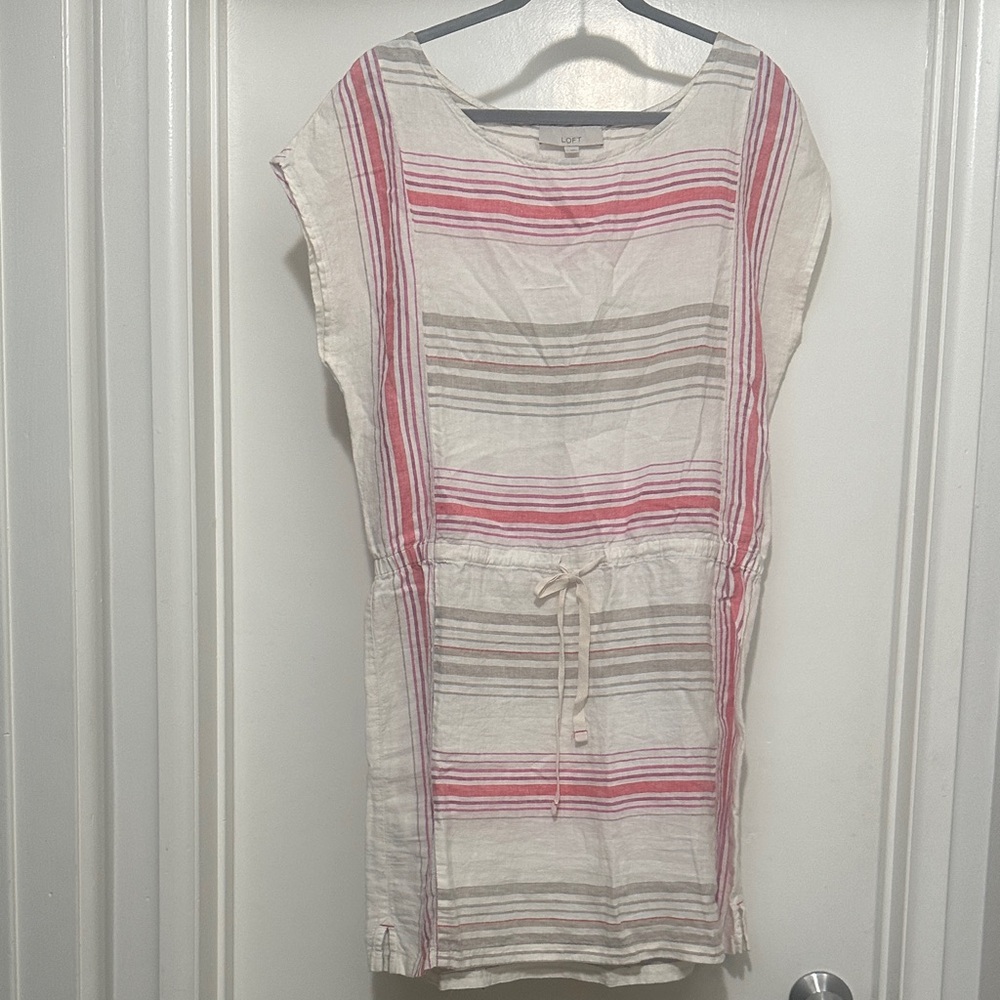 LOFT Pink and Cream Striped Dress